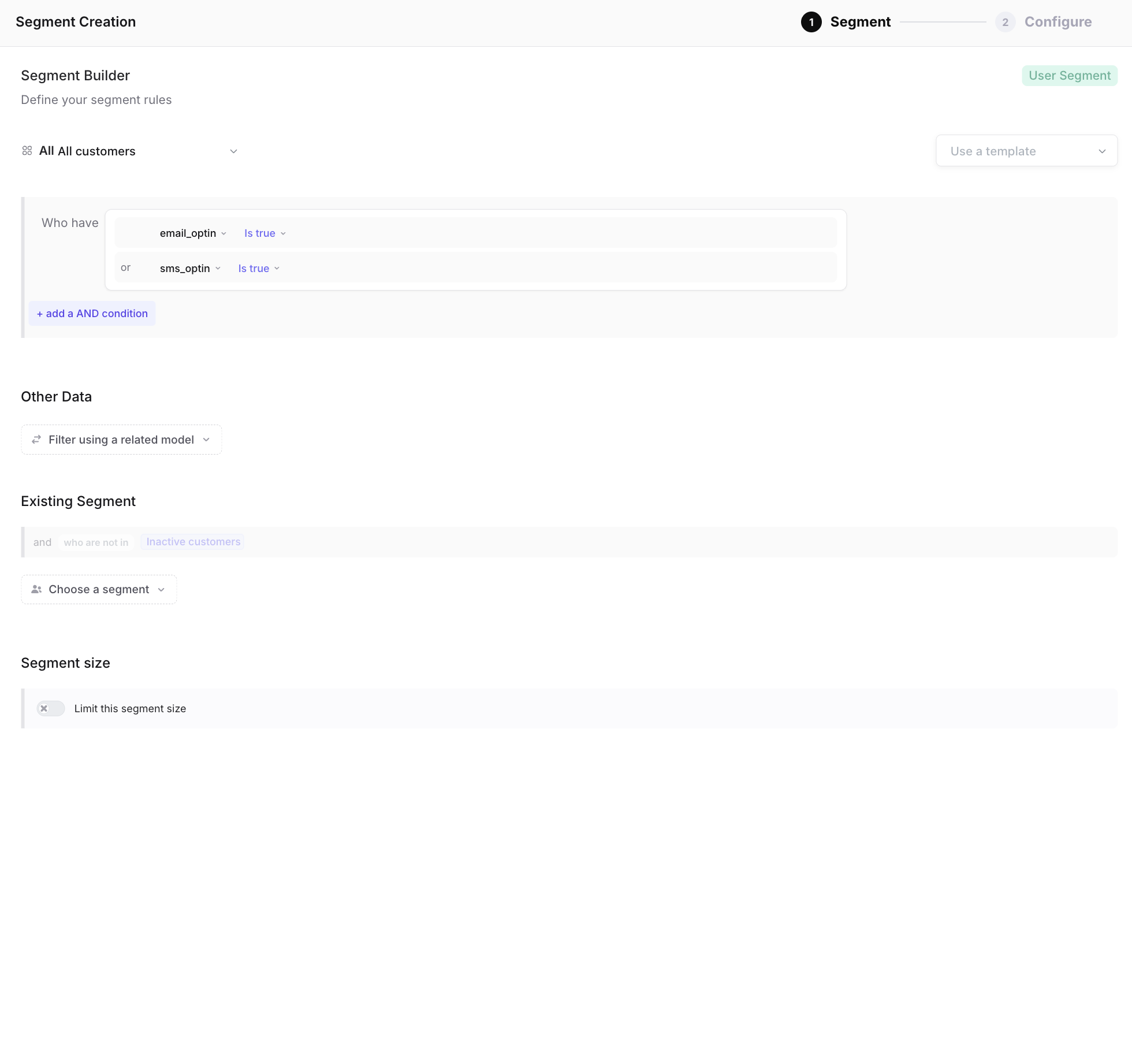 Property filters in the Segment Builder
