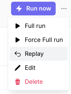 Event Stitching project action menu with Replay selected