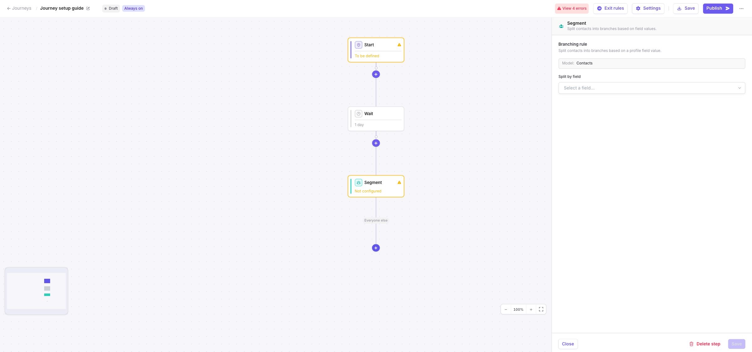 Segment configuration panel showing the profile model and field selector