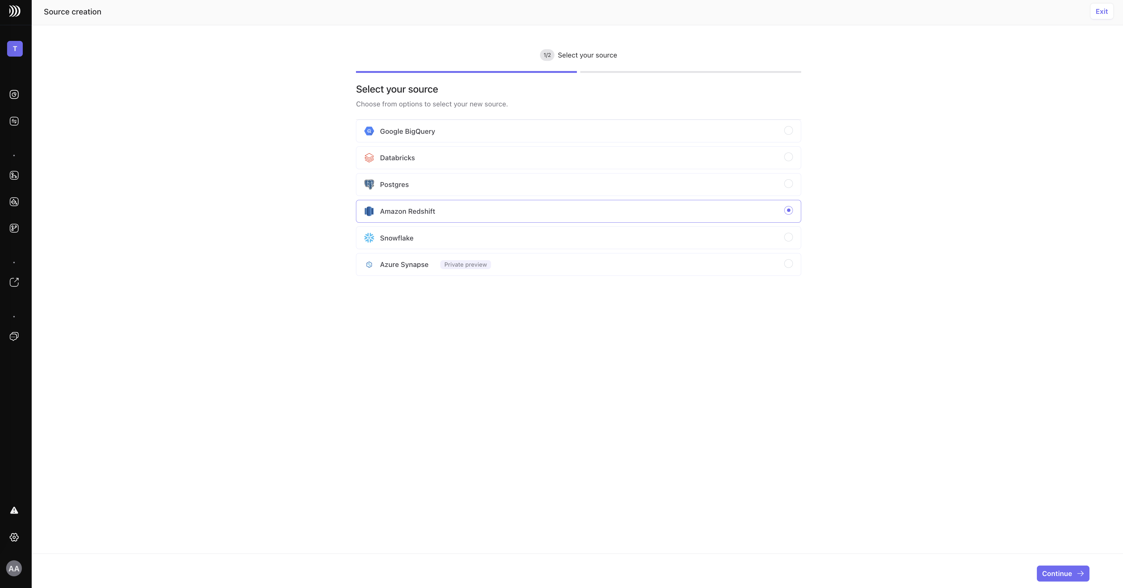 Amazon Redshift source selection in DinMo