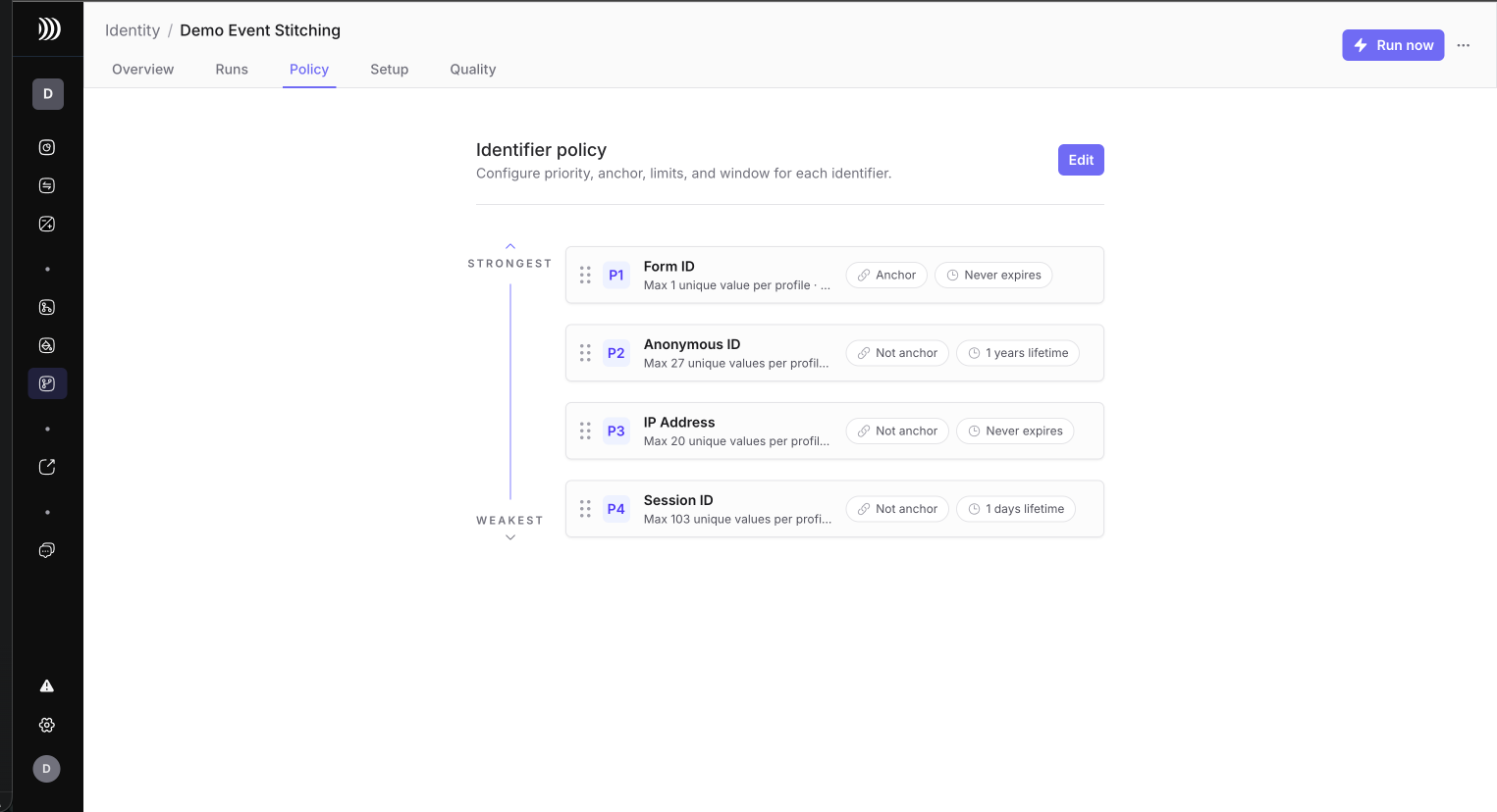 Event Stitching Policy tab