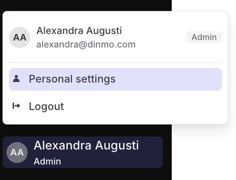 Profile menu with Personal settings selected