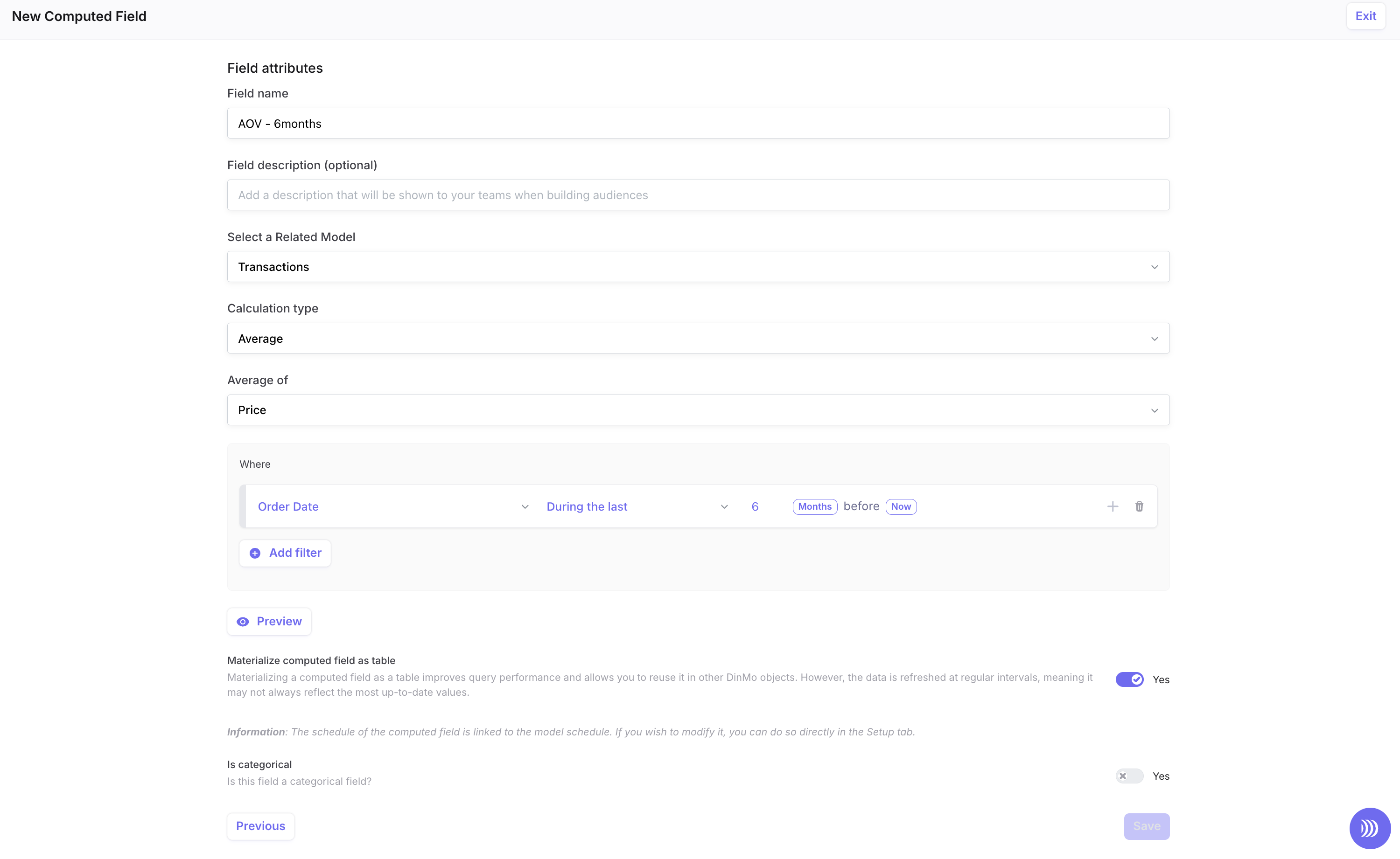 Aggregated field configuration